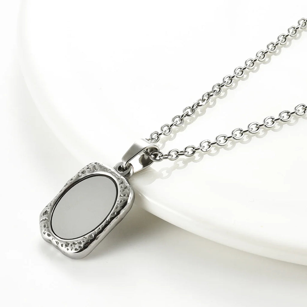1Pc Stainless Steel Vintage Mirror Pendant Necklace For Women Girls Rectangle Shape Blank Bar Charms Chains Choker Jewelry Gifts