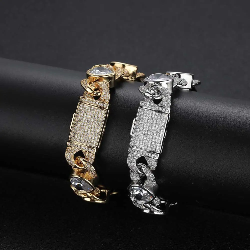 Iced Out Heart Cuban Bracelet 12MM Stainless Steel