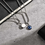 Stainless Steel Turkish Evil Eye Necklaces for Men, Blue Eye Round Pendant Necklace, Ethnic Collar Jewelry