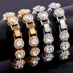Hip Hop Full Crystal Heart Tennis Chain Bracelets for Men Women Bling Square Rhinestone Cuban Link Chain Bracelet Luxury Jewelry