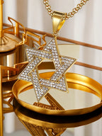 Jewish Star of David Pendant Necklaces Male Gold Color Stainless Steel Hexagram Necklace for Men/Women Jewelry Birthday