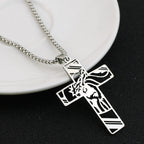 Crown of Thorns Jesus Cross Cutout Necklace — Stainless Steel