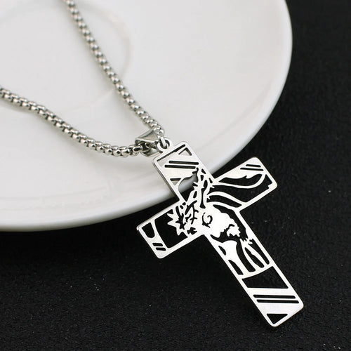 Christ God Cross Jesus Crown of Thorns Chain Necklace Men Stainless Steel Crucifix Necklace Jewelry Colar Masculino