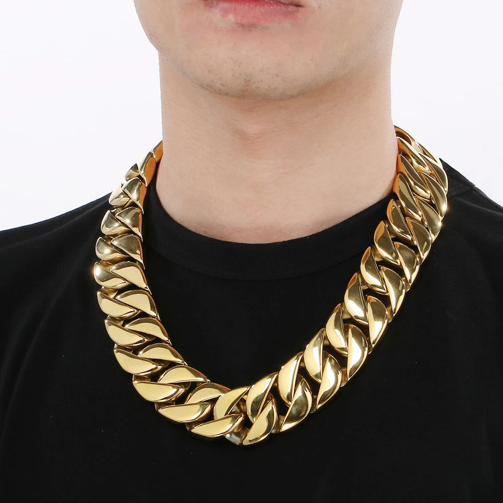 Men's Necklaces Heavy Polished Brushed Stainless Steel 31MM Width Curb Cuban Link Chain HipHop On Neck Chains Bracelet