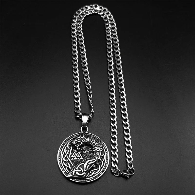 Retro Viking Nordic Valknut Celtic Knot Dragon Pendant Necklace for Women Men Stainless Steel Amulet Hip Hop Chain Jewelry Gift