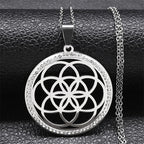 Iced Out Tree of Life Silver Necklace — Stainless Steel