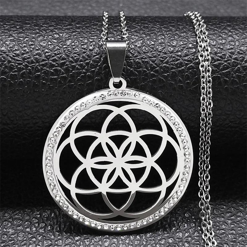 Iced Out Tree of Life Silver Necklace — Stainless Steel