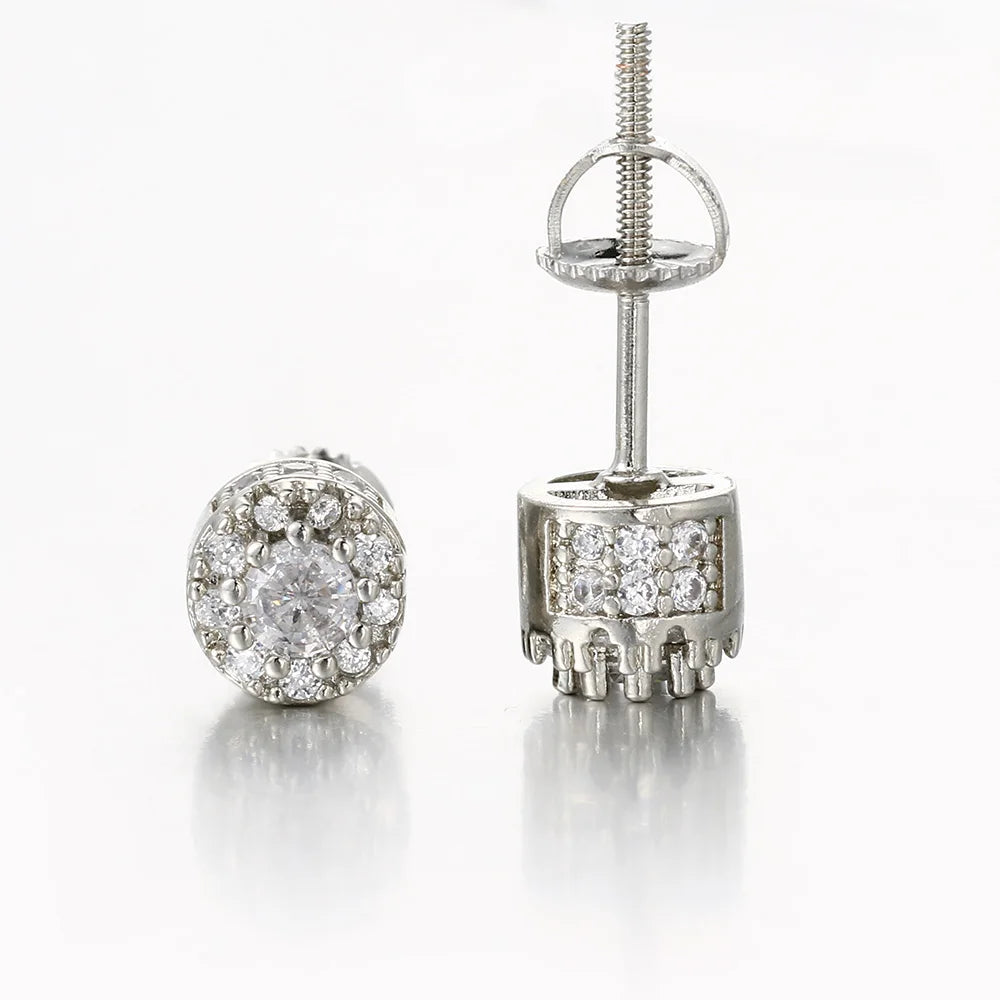 Two-Tone Iced Out Stud Earrings CZ