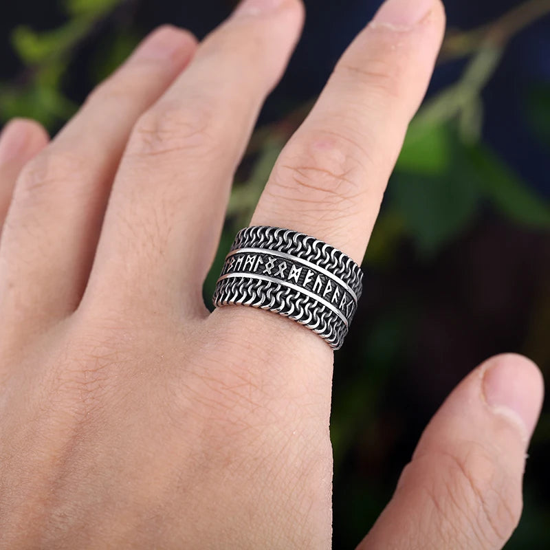 Vintage 2022 New 316L Stainless Steel Odin Norse Viking Amulet Rune MEN Ring Fashion Words Retro Jewelry Boyfriend Gift