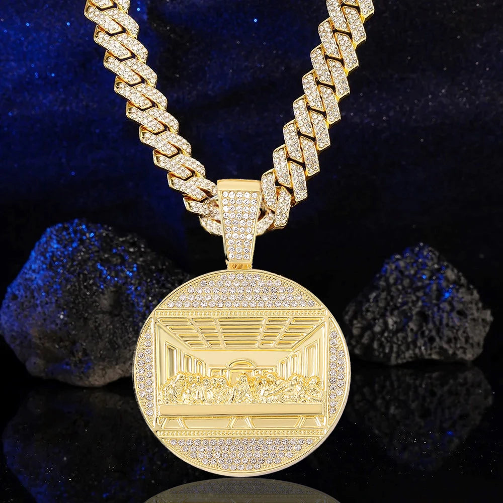 New Last Supper Pendant Cuban Chain Necklace With 14mm Iced Out Chain Fashion Hip Hop Men Charm Pendant Tennis