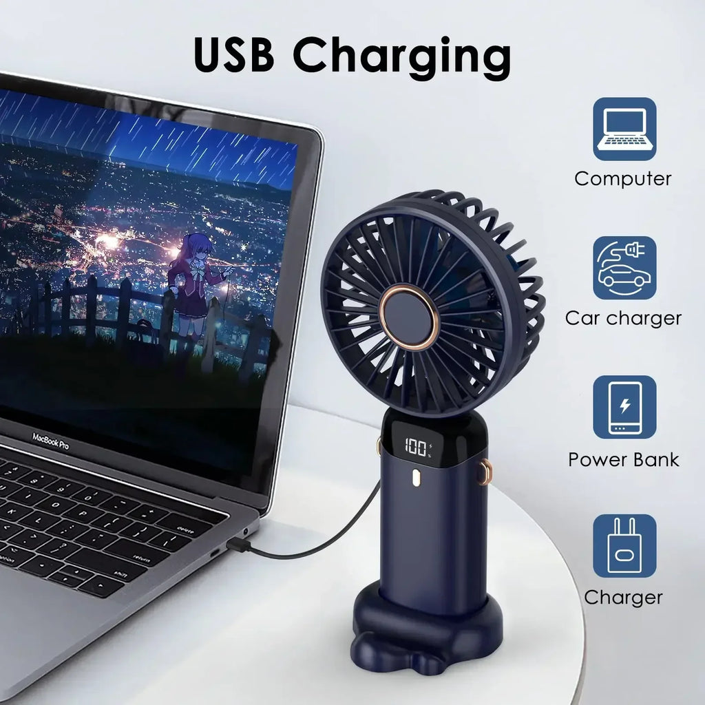 5000mAh Portable Fan Rechargeable 90° Foldable 5 Speed Mini Air Conditioner Small Fan Air Cooler with LED Digital