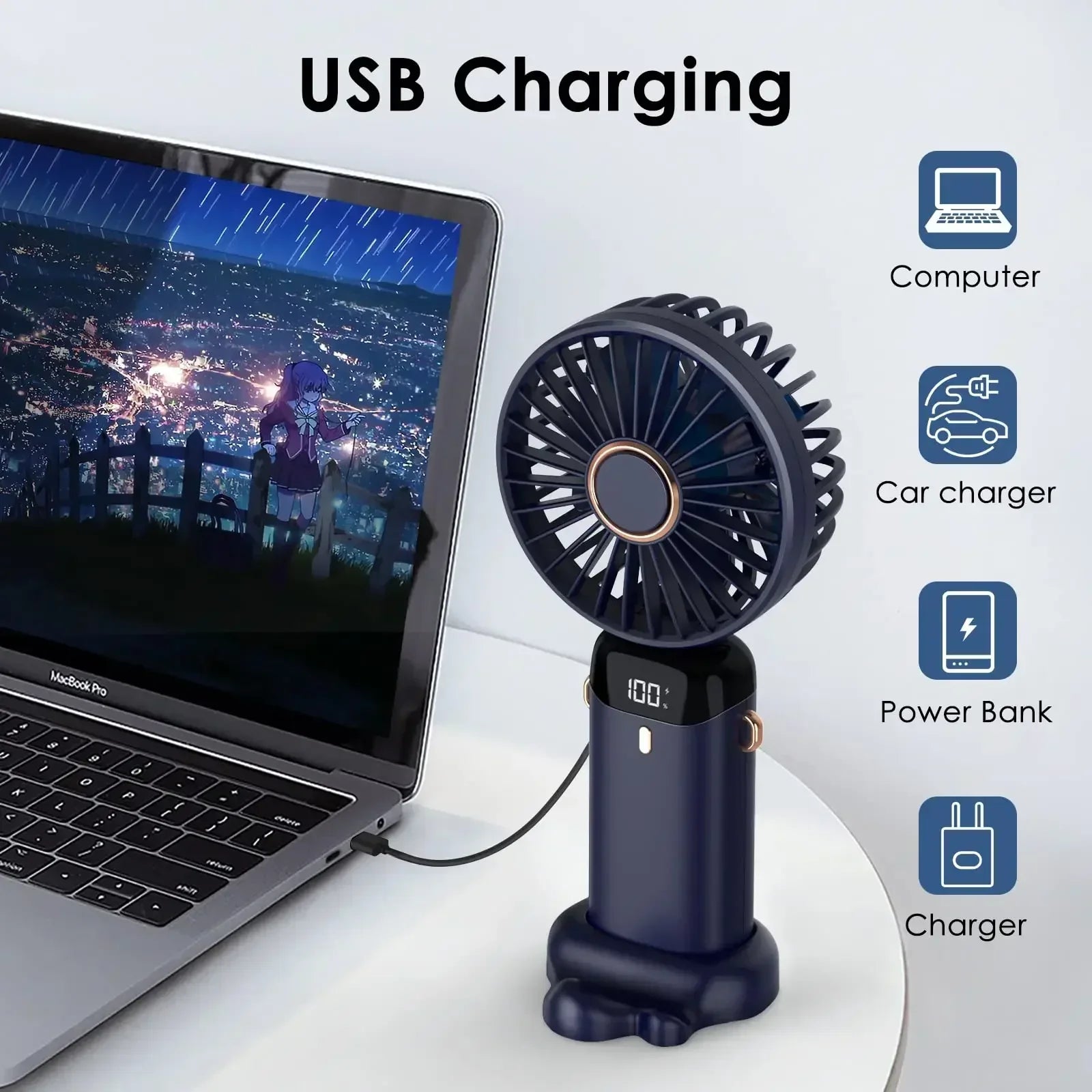 5000mAh Portable Fan Rechargeable 90° Foldable 5 Speed Mini Air Conditioner Small Fan Air Cooler with LED Digital