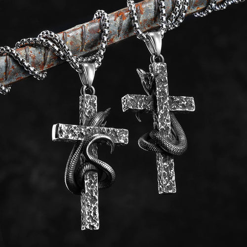 Cobra Cross Men Necklaces Stainless Steel Pendant Chain Women Fashion Jewelry Retro Snake Amulets Punk Accessories