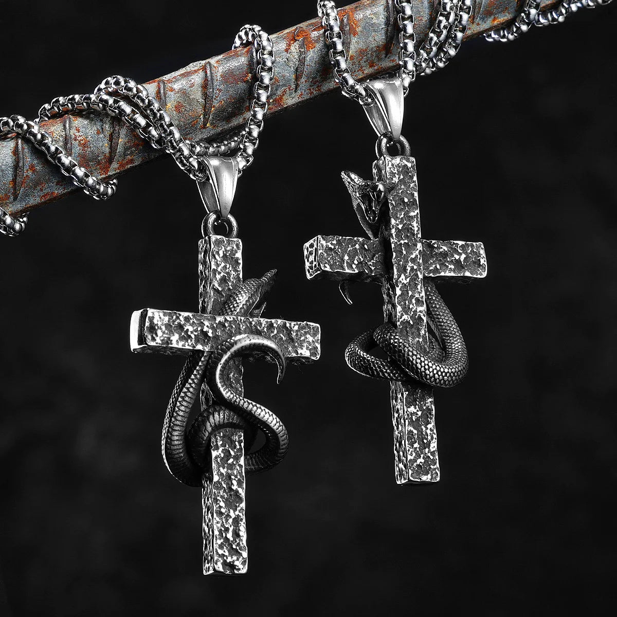 Cobra Cross Men Necklaces Stainless Steel Pendant Chain Women Fashion Jewelry Retro Snake Amulets Punk Accessories