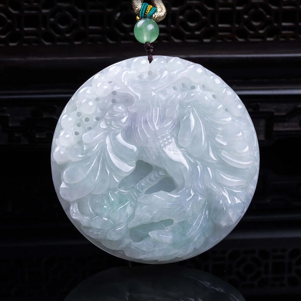 Natural Myanmar Jadeite Phoenix Pendant Necklace Accessories Jewelry Carved Amulet Fashion Vintage Real Jade Gifts for