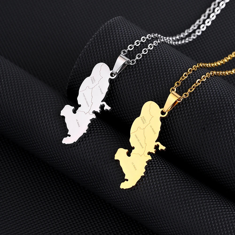 Martinique Map Pendant Necklace — Stainless Steel