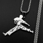 Karate Kick Man Pendant Necklace For Men Stainless Steel Martial Arts Kung Fu Charm Male Chain Jewelry Taekwondo Fighter Gift