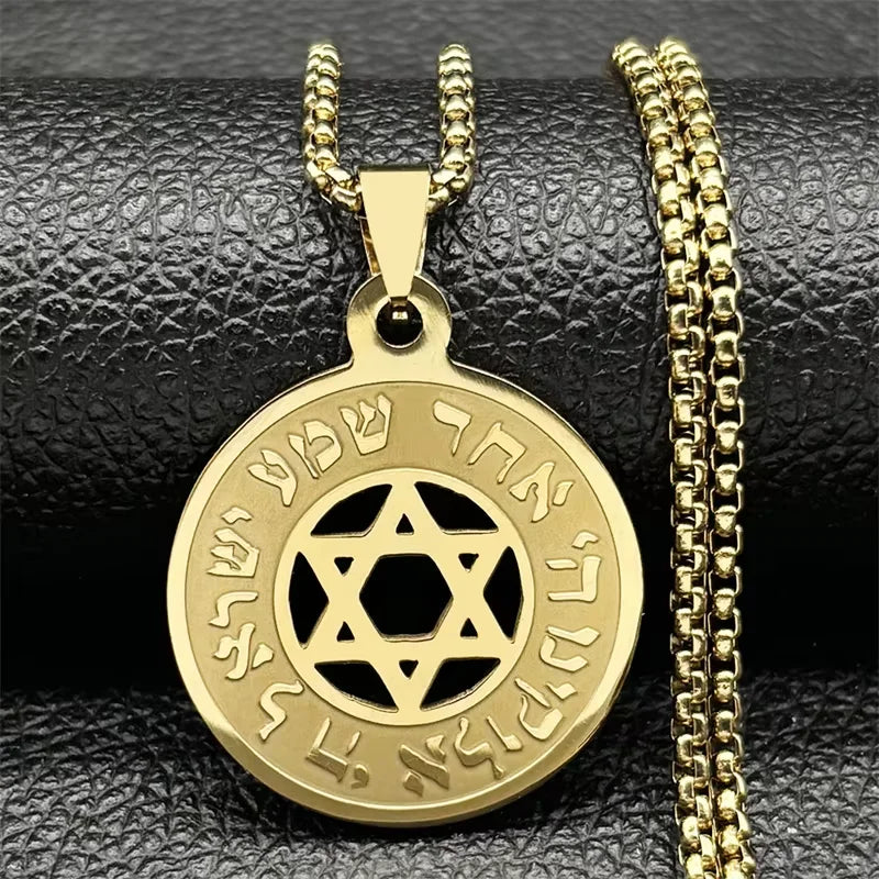 Magen David Star Long Necklace — Steel