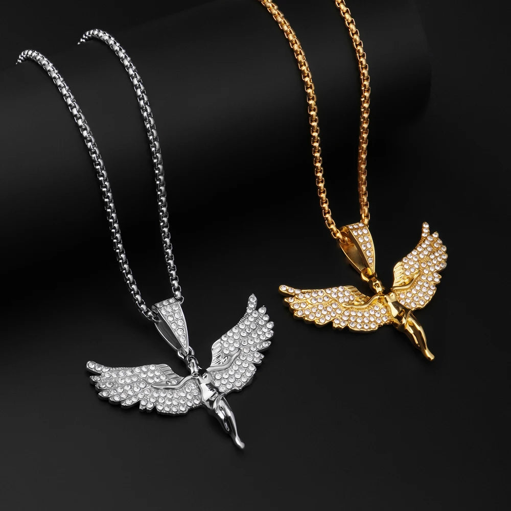 Fashion Zinc Alloy Paved Rhinestone Phoenix Necklace for Women Inspirational Bird of Wonder Necklace Women Inspitual Jewelry