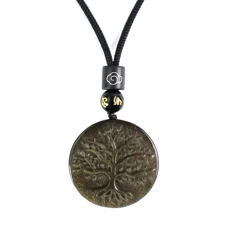 Crystal of Necklace Pendant Black Obsidian Guardian Healing Amulet Popular Export Item Tree of Life