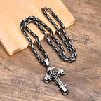 Vnox Men Cross Necklace with 4MM Byzantine Chain,Punk Rock Stainless Steel Catholic Crucifix Pendant Religious Jewelry