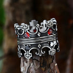 Cross Crown Ring with Red Stones — SS