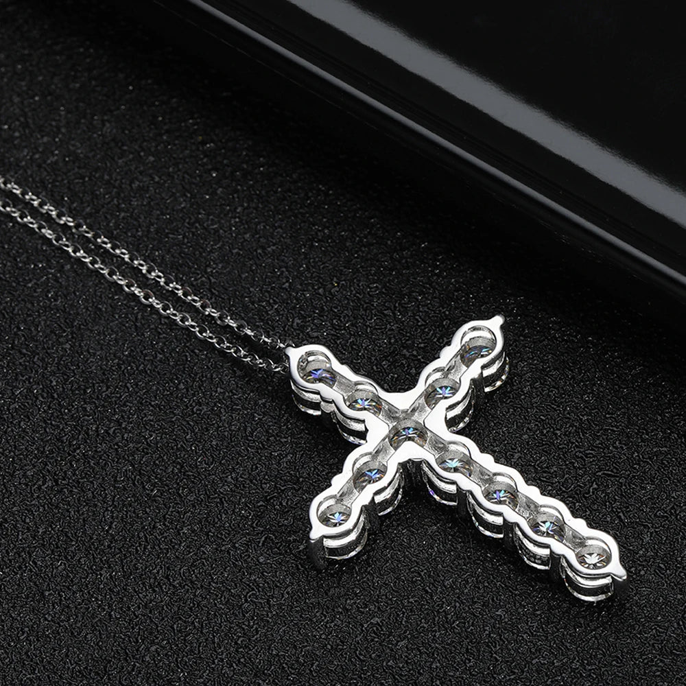 Serenity 3mm 4mm 5mm Black Moissanite Cross Pendant Necklace For Women Men 100% S925 Sterling Silver Jesus Neck Chain