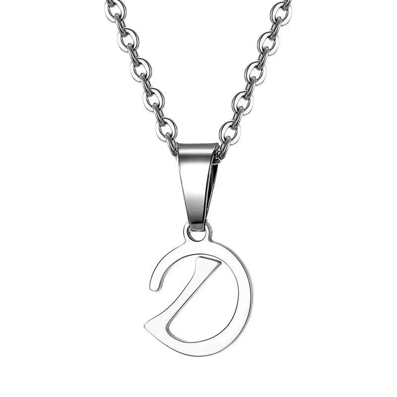 Vintage Initial Letter Pendant Necklace for Women Simple Stainless Steel Letter Glossy Clavicle Chain Choker Necklaces Jewelry