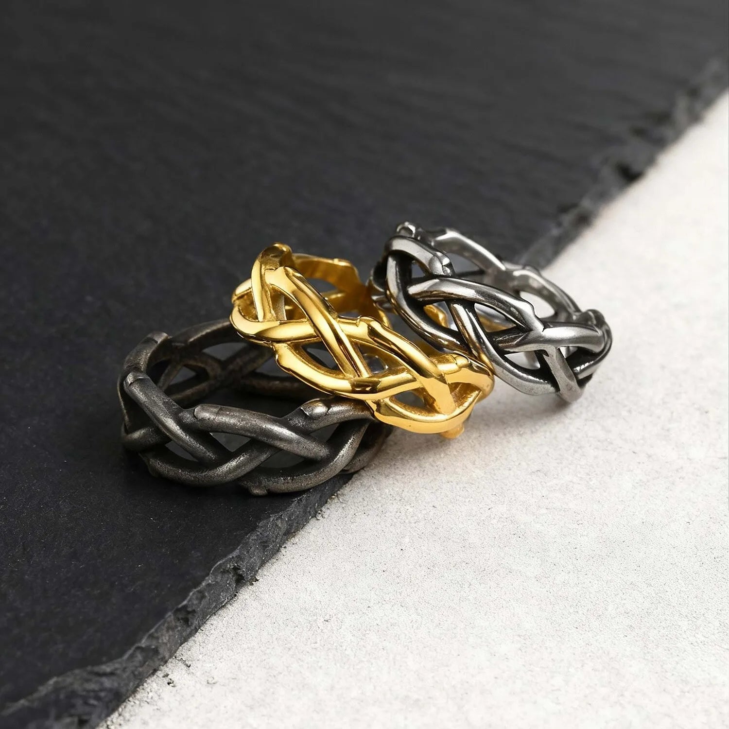 Crown Thorn Branch Ring — Stainless Steel
