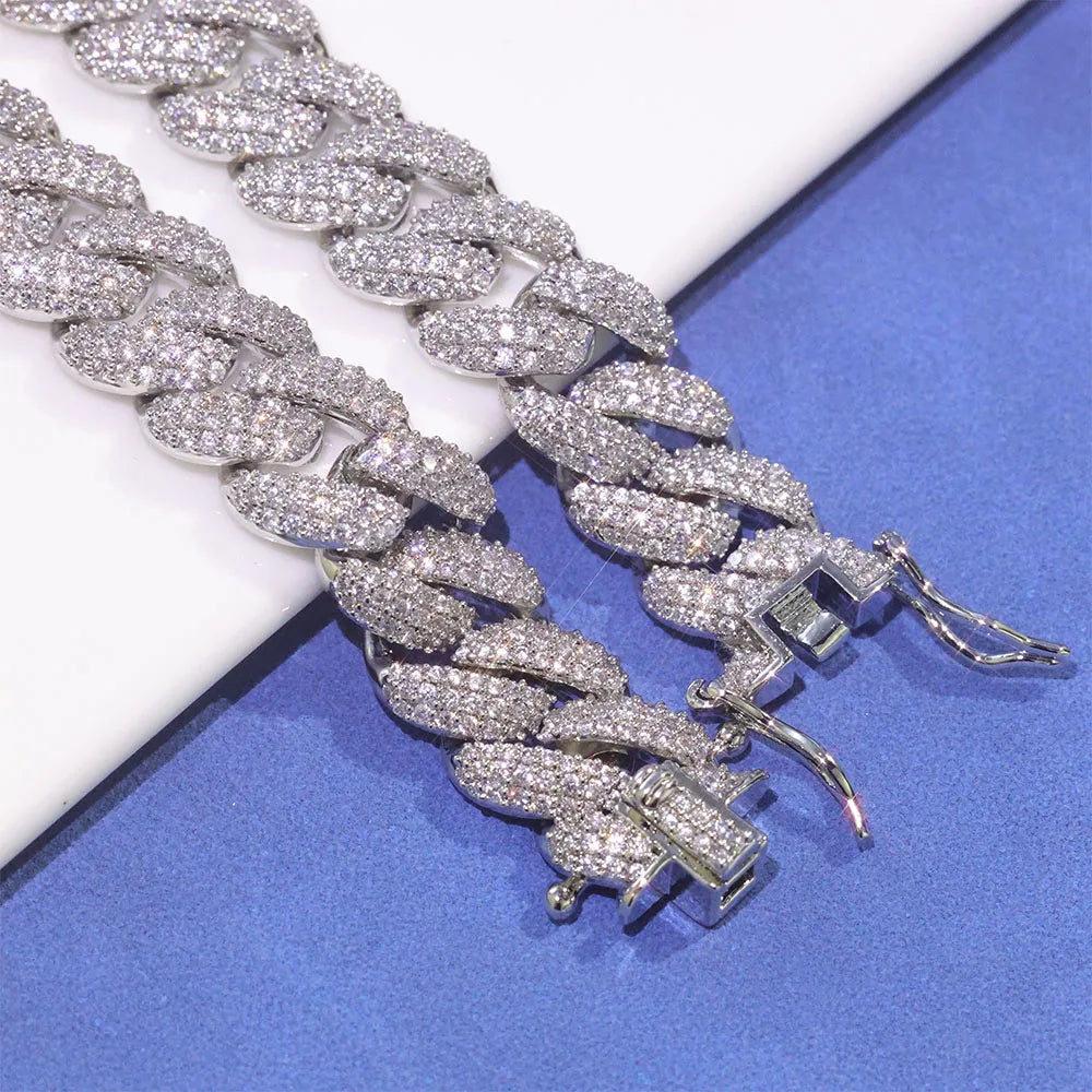 Silver Cuban Chain Necklace Iced Out 12MM