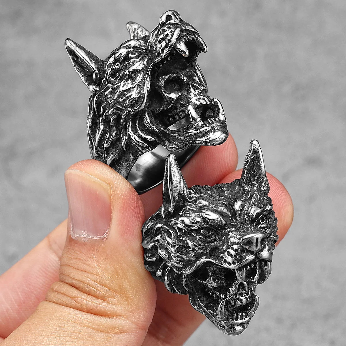 Stainless Steel Men Rings Viking Wolf Animal Skull Punk For Women Biker Fashion Jewelry Halloween Creativity Gift
