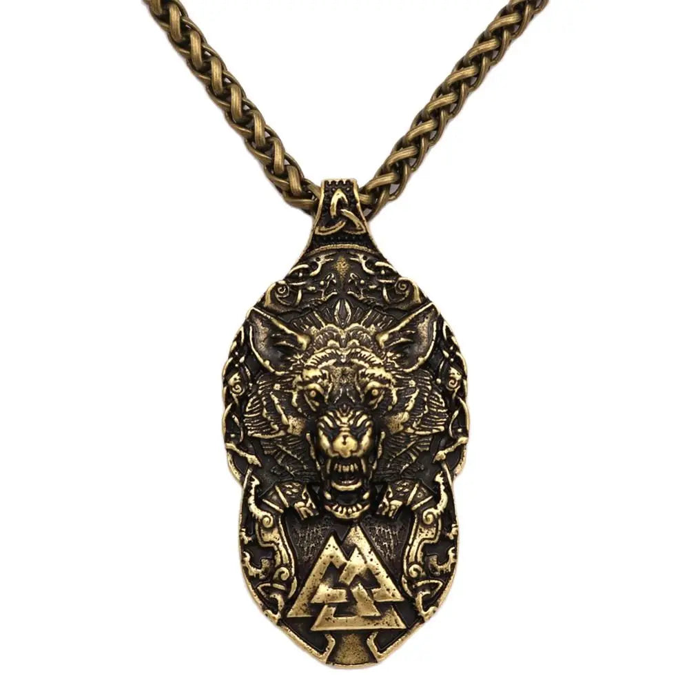 Wolf Head Triskelion Pendant Necklace — Zinc Alloy