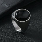 Tiger Black Ring 316L Oval Natural Stone