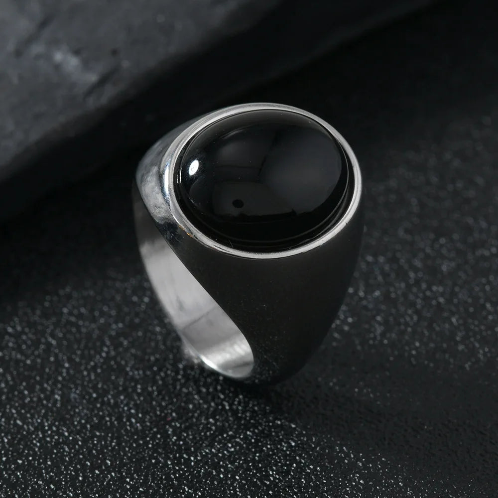 Tiger Black Ring 316L Oval Natural Stone
