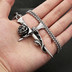Fashion Vintage Rose Cross Necklace for Man Woman Punk 316L Stainless Steel Couple Pendant Creative Amulet Jewelry