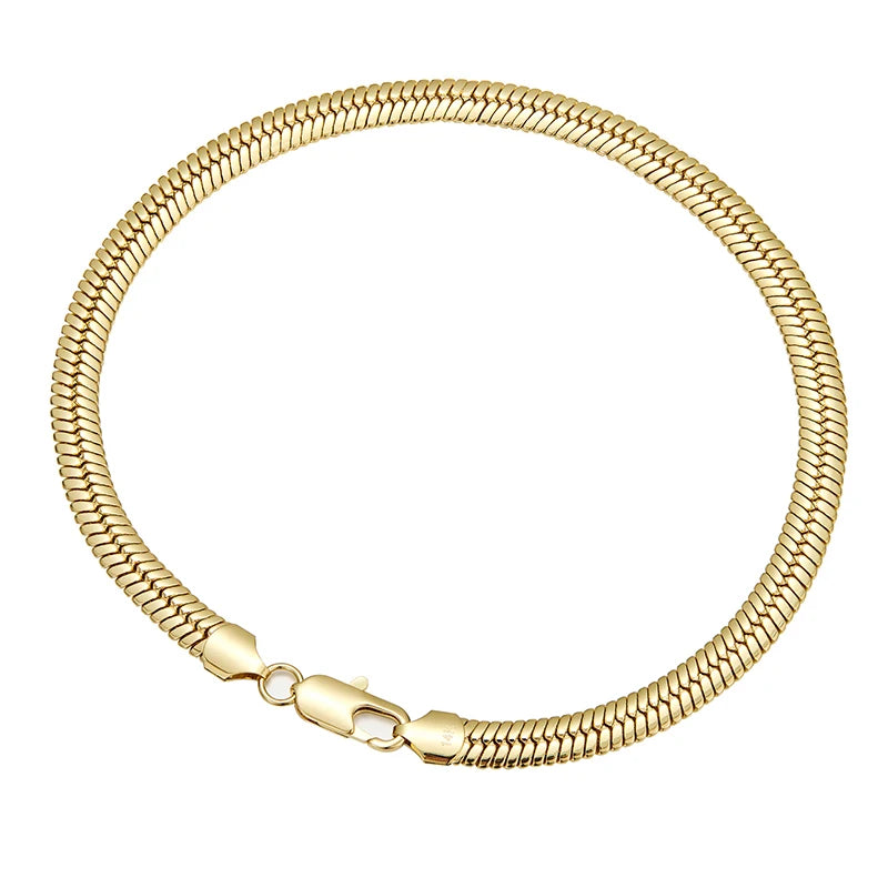 Gold-Tone Flat Snake Bone Chain Necklace 10mm — Stainless Steel