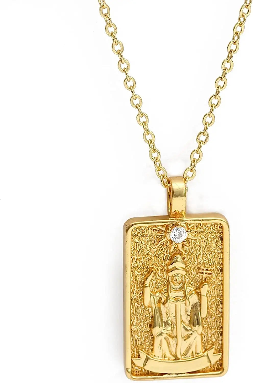 Double Sided Original Tarot Cards Necklace Tarot Moon Cigano Divination Zircon Necklace Wheel of Fortune Star Death