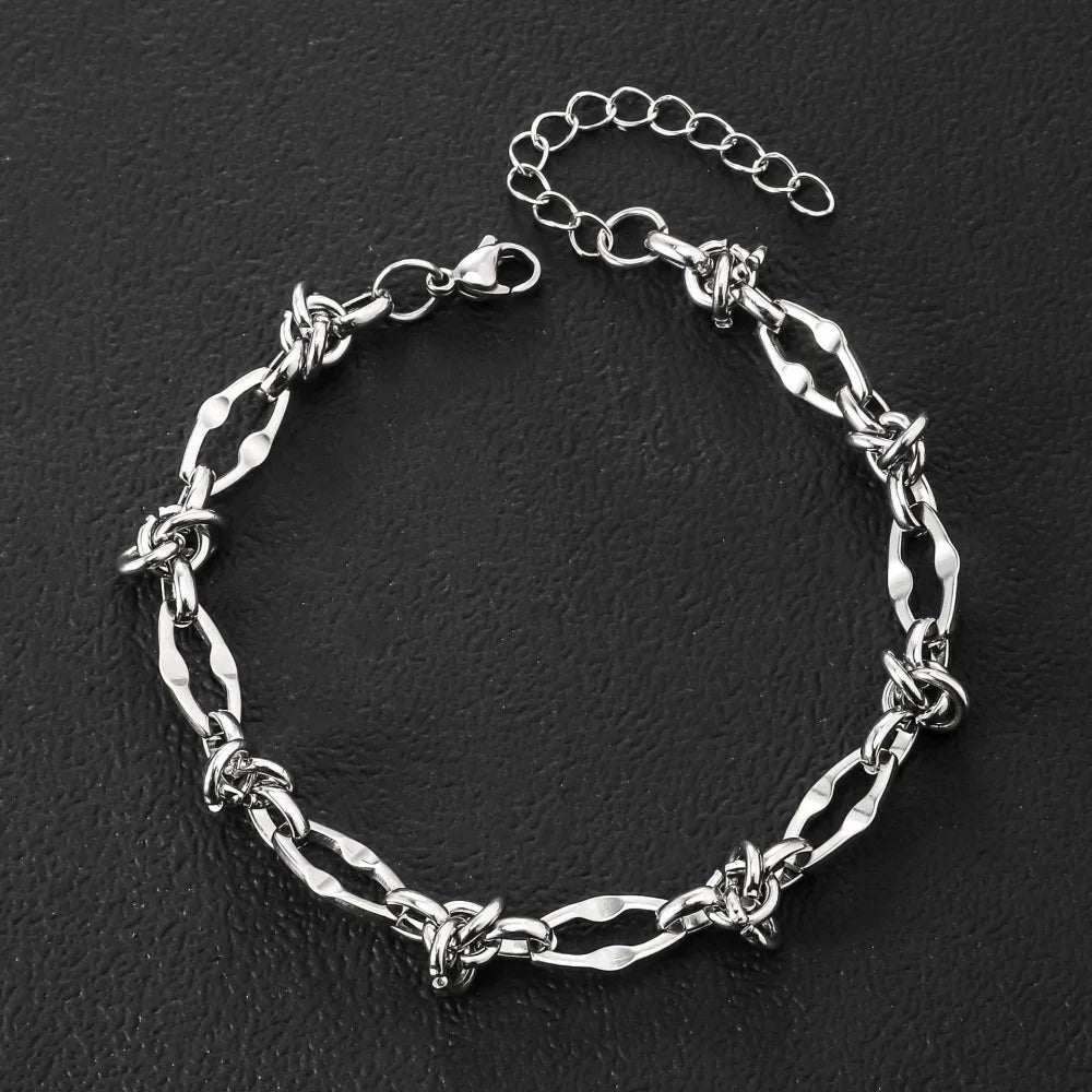 Stainless Steel Water Proof Bracelet for Men Women Irregular Chain Link with Knot Adjustable Extension Chain Trendy