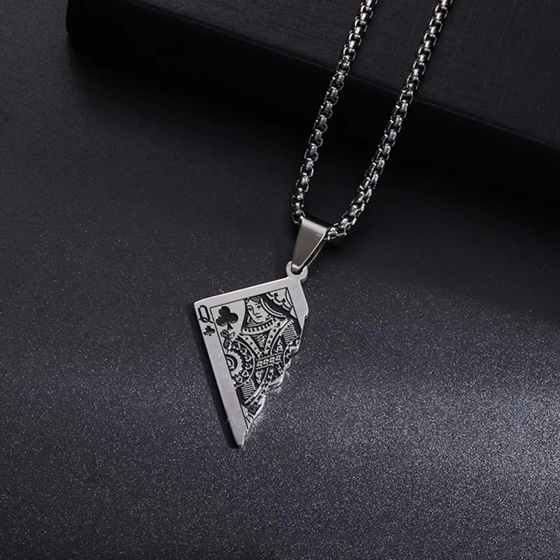 60cm Half Poker Card Pendant Necklace Hip Hop Lucky Ace of Spades Stainless Steel Long Chain Necklace for Men Vintage Jewelry