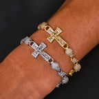 Cross Iced Out Rosary Chain Necklace Stainless Steel