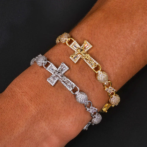 Cross Iced Out Rosary Chain Necklace Stainless Steel