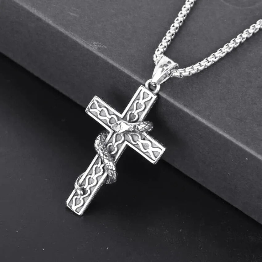 Cross Snake Steel Pendant European American Gothic