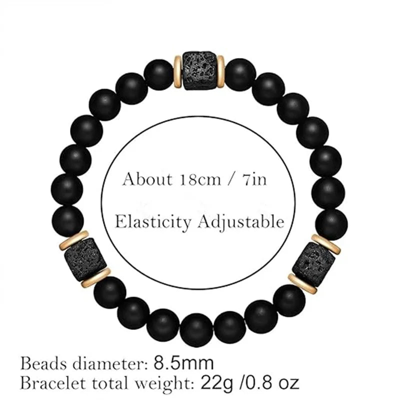Adjustable Elastic Beaded Bracelet 8mm Round Beads — Black-Tone