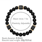Adjustable Elastic Beaded Bracelet 8mm Round Beads — Black-Tone