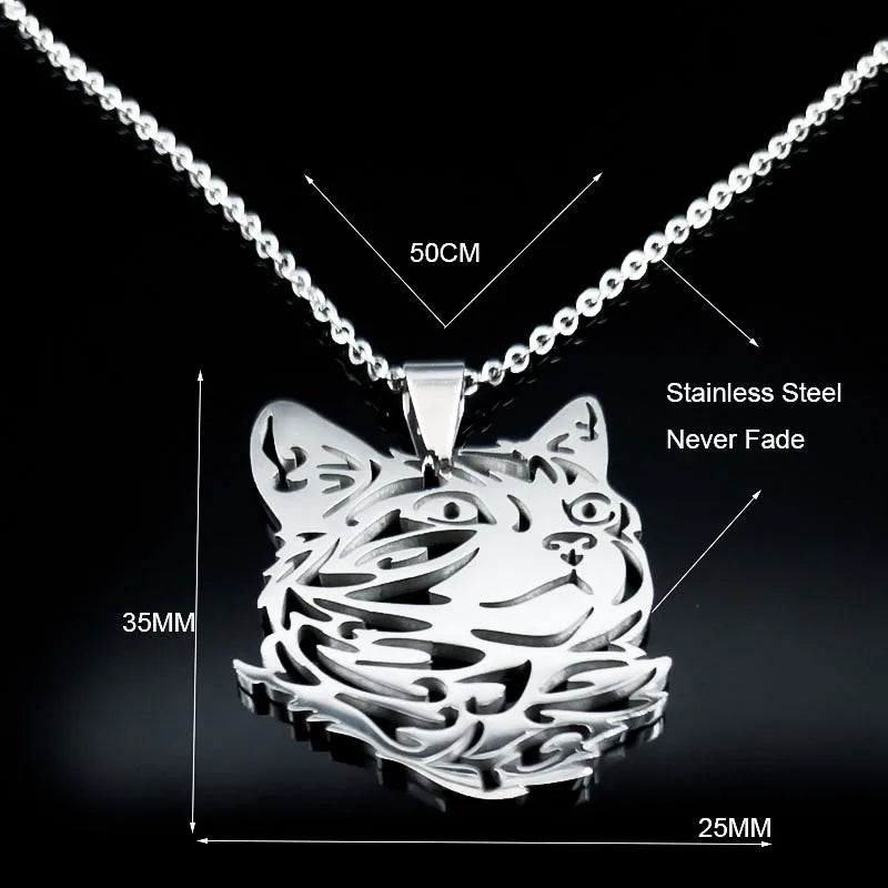 Cat Silver Statement Pendant Necklace — Stainless Steel