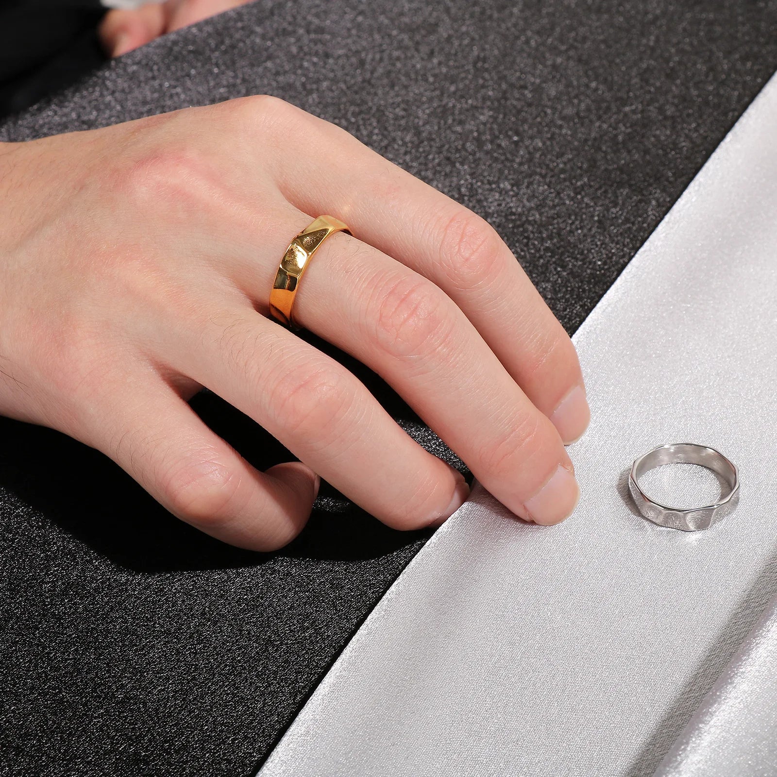 Thin Geometric Band Ring — Stainless Steel