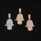Two-Tone Iced Out Hamsa Pendant Necklace