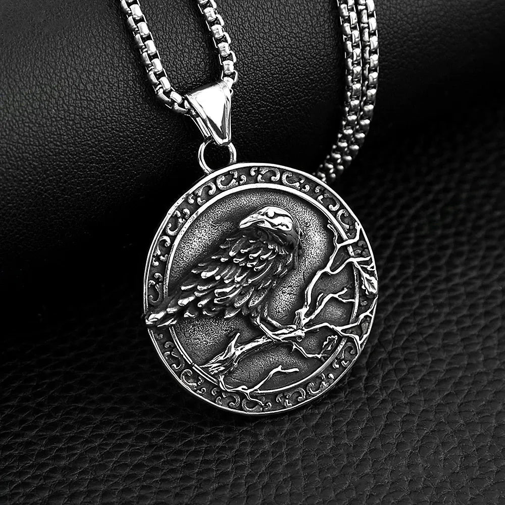 Viking Raven on Branch Tree of Life Necklace — Stainless Steel