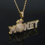 Iced Out Money Bag Pendant Necklace — CZ Pave, Gold-Tone, 60cm