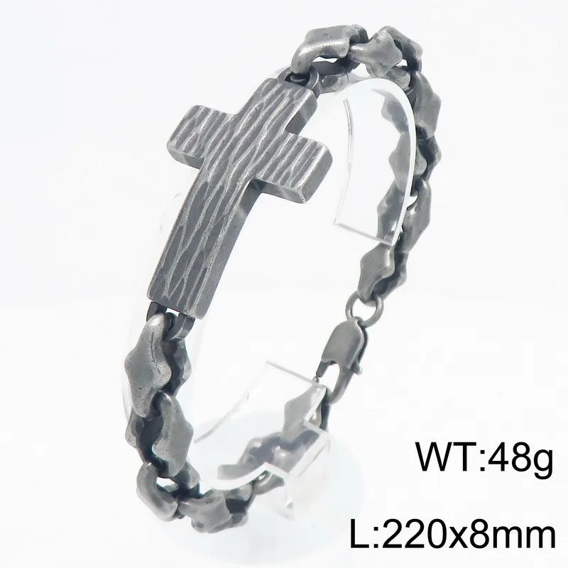 Vintage Cross Bracelet for Man 8MM Wide Waterproof Stainless Steel Chain Bracelets Gifts for Husband Boyfriend Pulsera